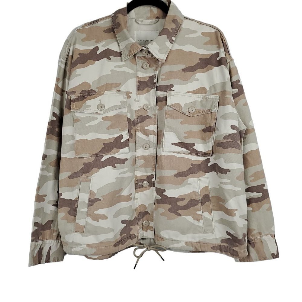 ❤️414 American Eagle Outfitters Oversize Button Up Tan Camouflage Shirt Jacket